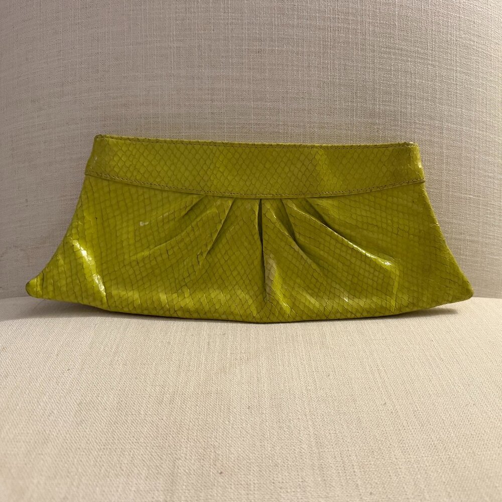 Lauren Merkin Leather Crocodile Embossed Classic Clutch